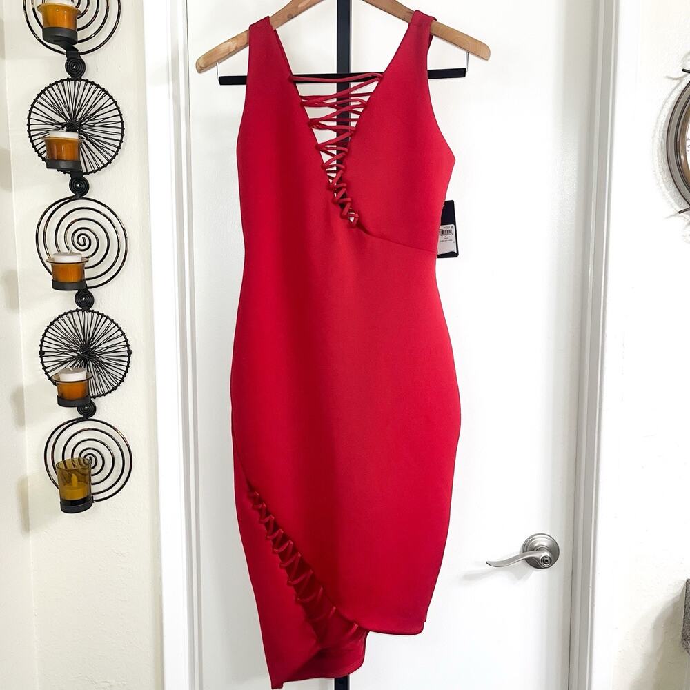NWT Guess Devri Lace Up Midi Bodycon Dress Vamp Prom Date Night - Red Size S